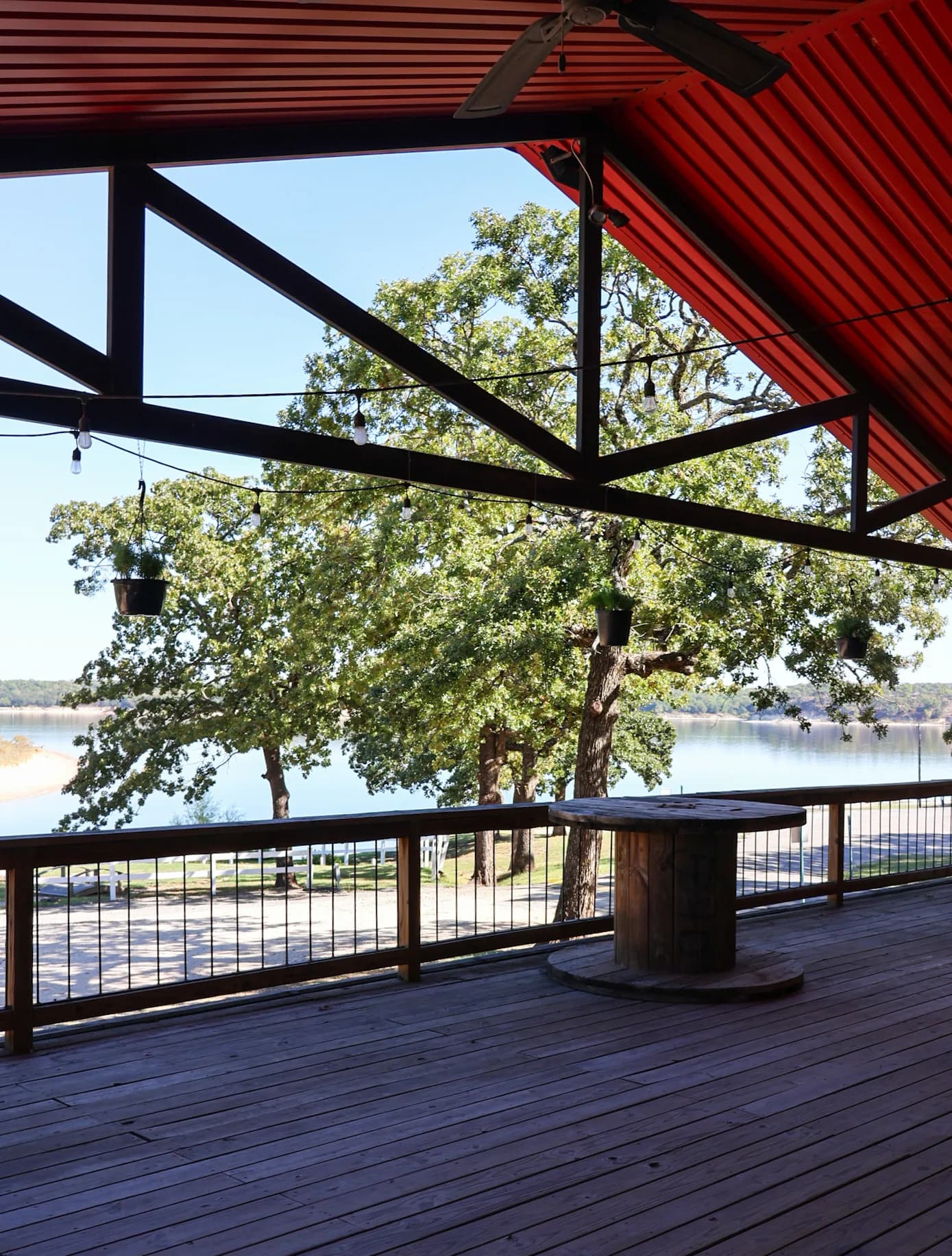 The covered Lodge deck overlooking Lake Texoma